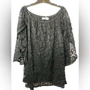 Daniali Black Lace Bell Sleeve Women's Top